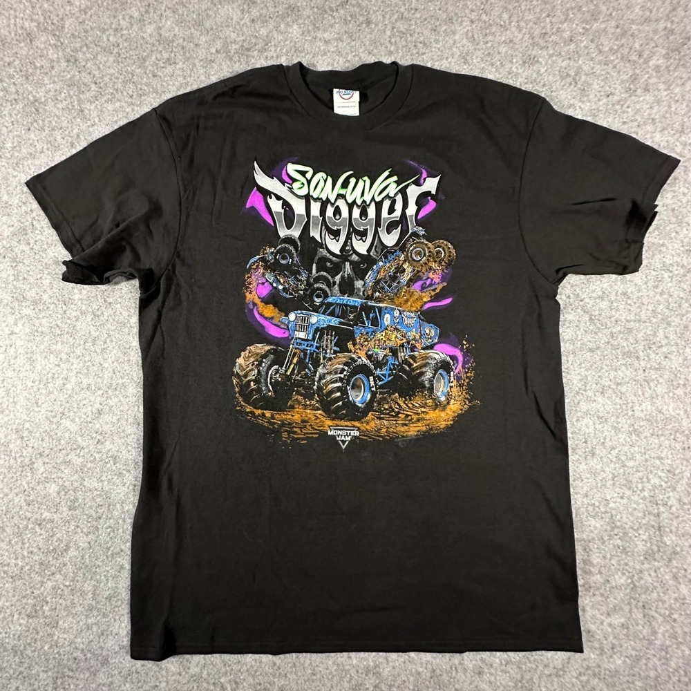 Monster Jam Son-uva Digger T-Shirt Mens Large Black Graphic Tee